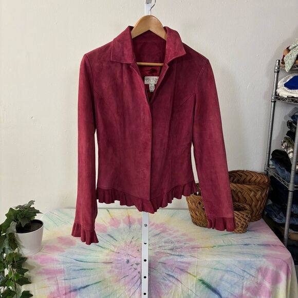 Elegant Burgundy Women's Jacket 100% goat suede size small - Picture 8 of 8